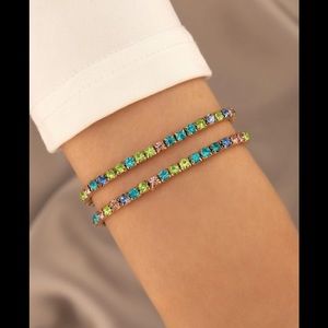 Gold, Multi-Colored, Jeweled, Cuff Bracelet